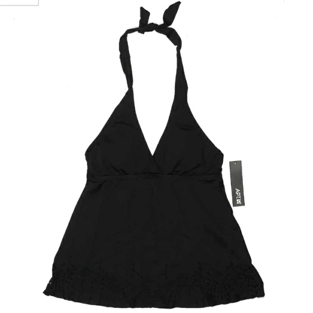 NWT Apt. 9 Black Tankini Swim Top Halter Tie Closure Back Women's Small S V-Neck